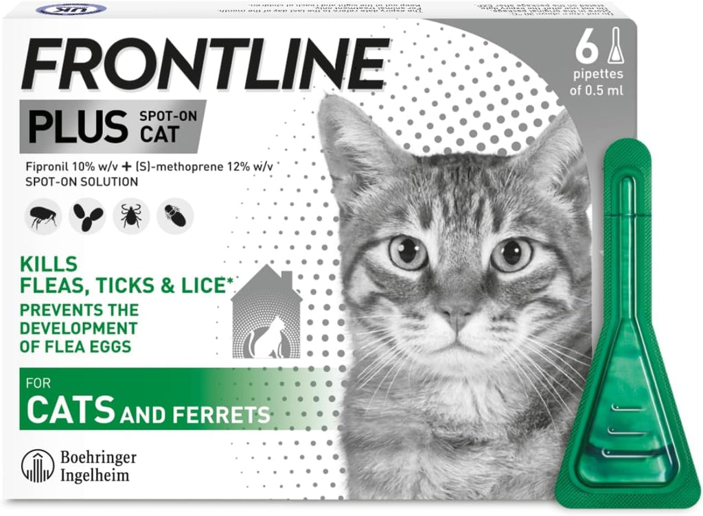 FRONTLINE Plus Spot-On Flea Treatment for Cats & Ferrets – 6 Pipettes