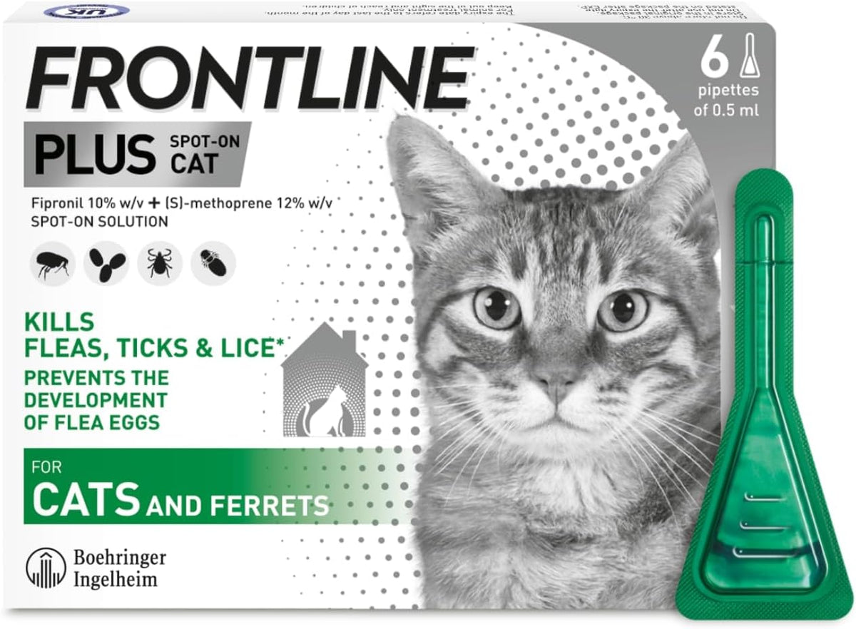 FRONTLINE Plus Spot-On Flea Treatment for Cats & Ferrets – 6 Pipettes