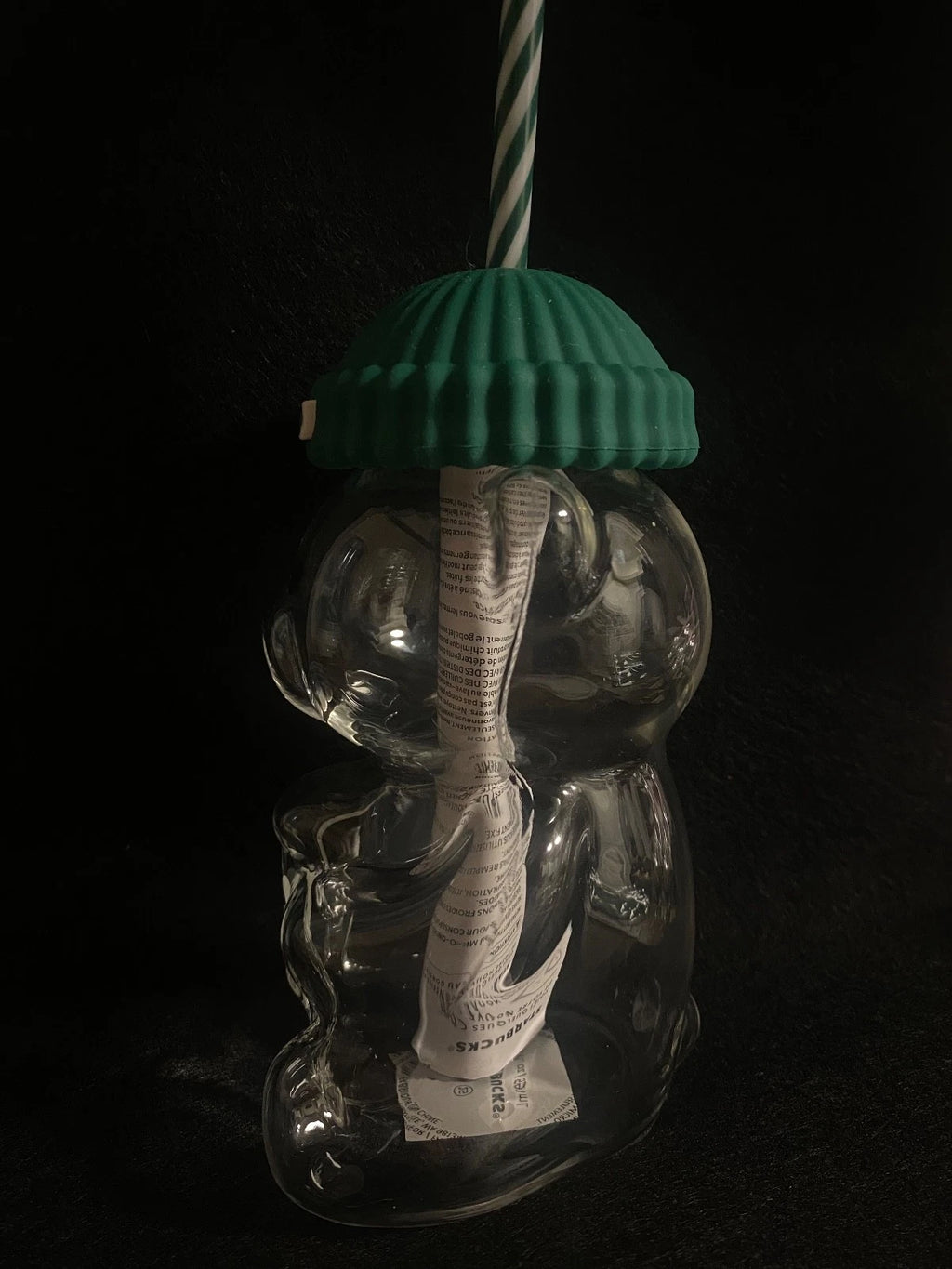 Starbucks Bearista Bear Glass Tumbler with Green Beanie Lid & Reusable Straw – 20 oz (590 ml)