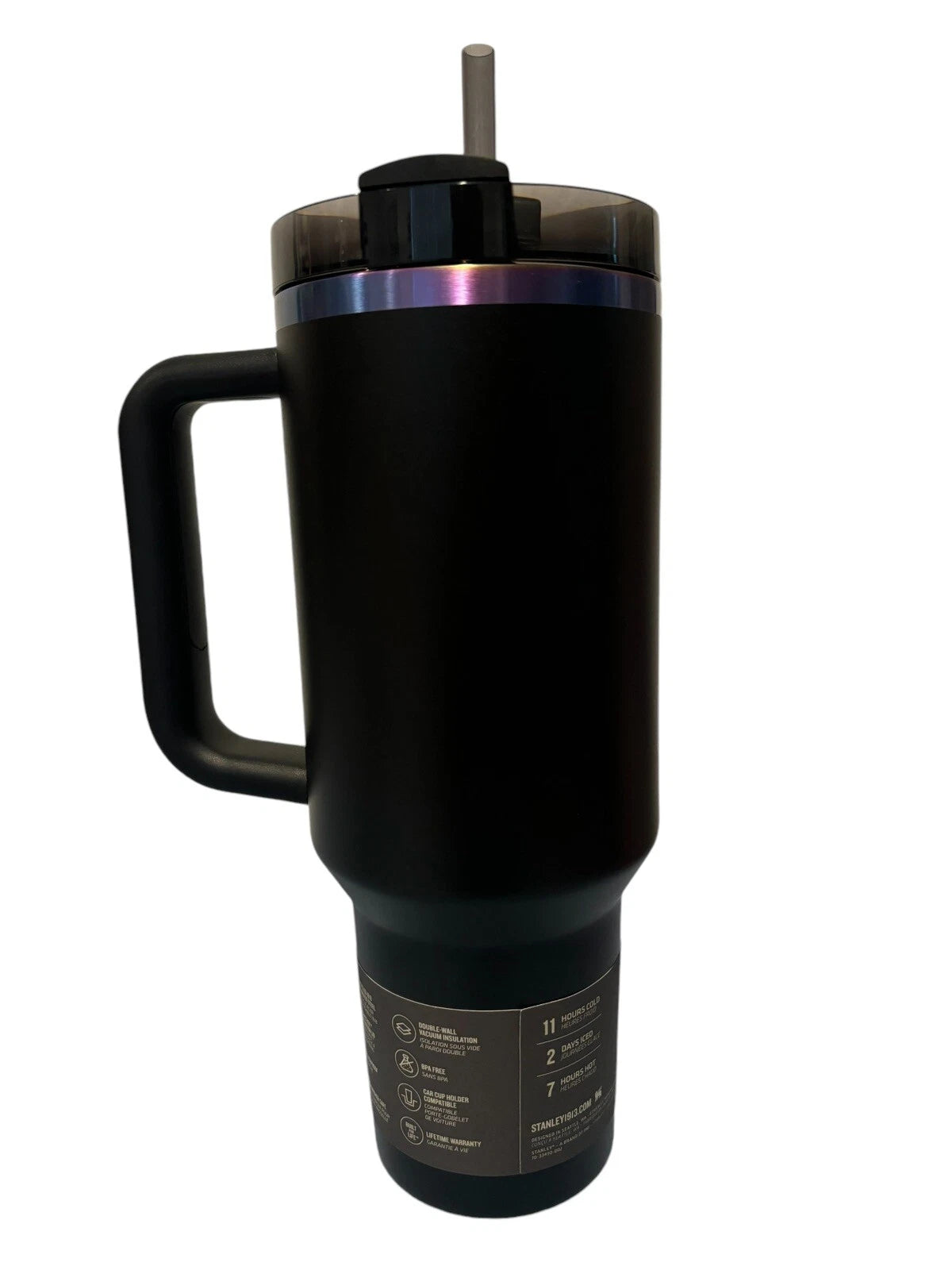 40 oz Insulated Travel Tumbler with Handle & Straw – Black