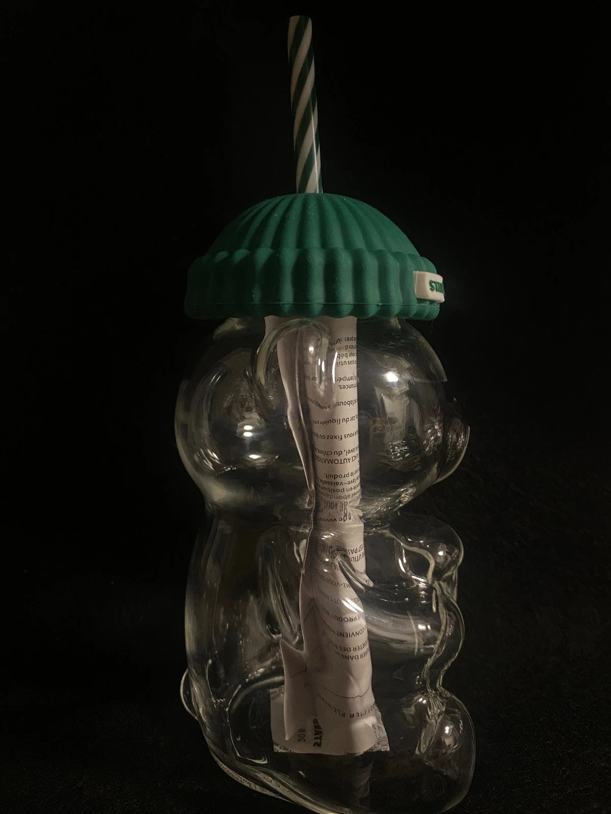 Starbucks Bearista Bear Glass Tumbler with Green Beanie Lid & Reusable Straw – 20 oz (590 ml)