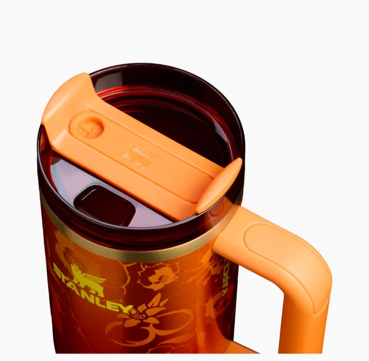 40 oz Insulated Travel Tumbler with Handle & Straw – Floral Print