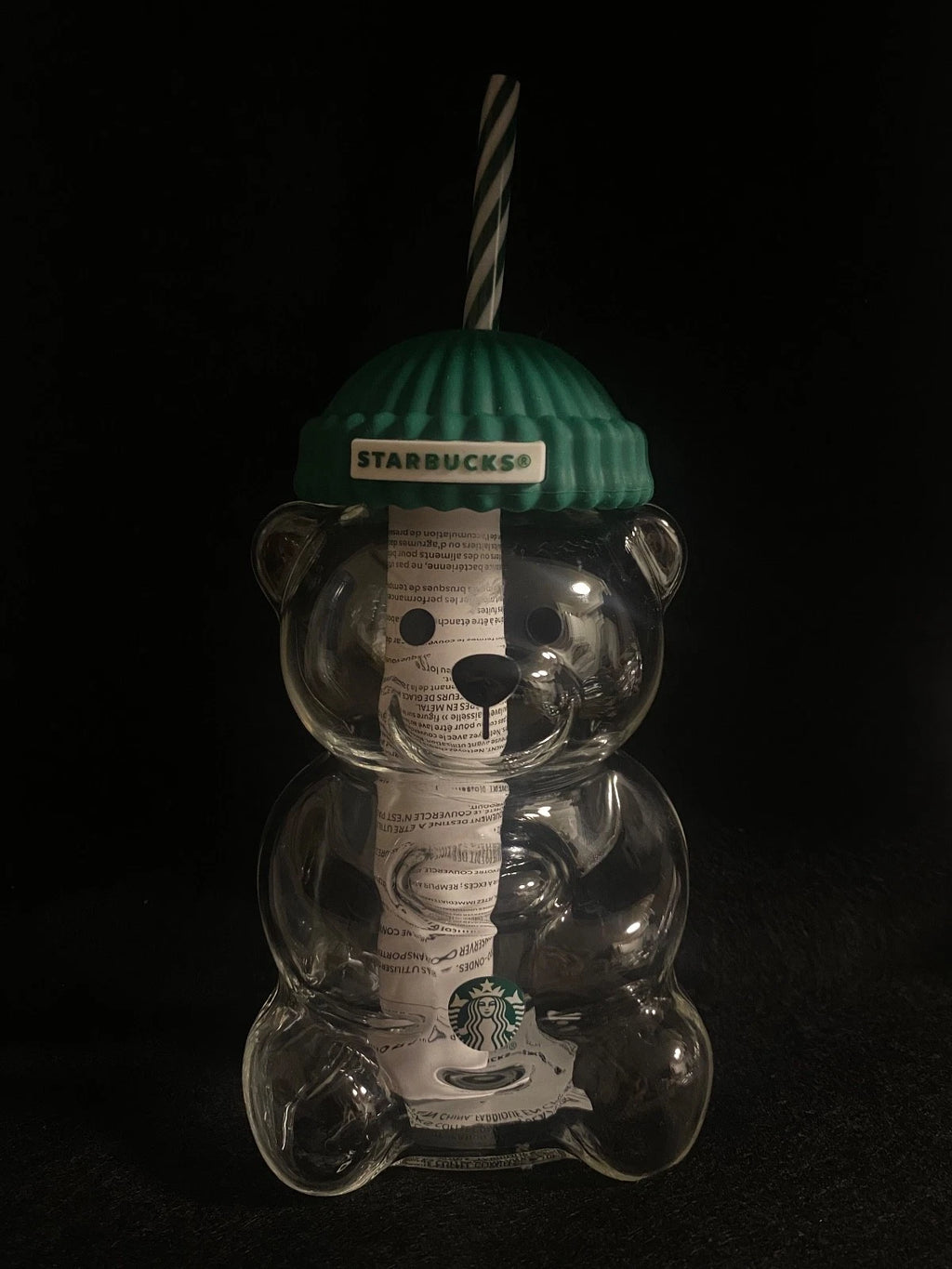 Starbucks Bearista Bear Glass Tumbler with Green Beanie Lid & Reusable Straw – 20 oz (590 ml)
