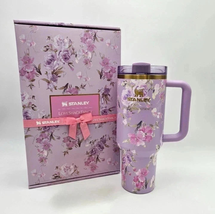Floral Purple Tumbler – Elegant Flower Print Travel Cup