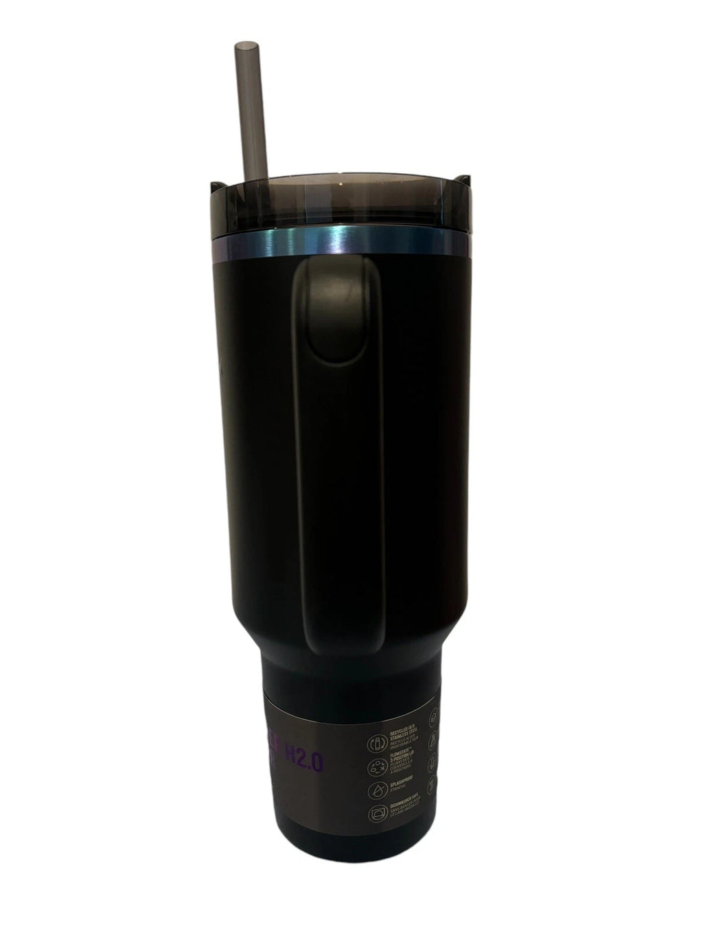 40 oz Insulated Travel Tumbler with Handle & Straw – Black