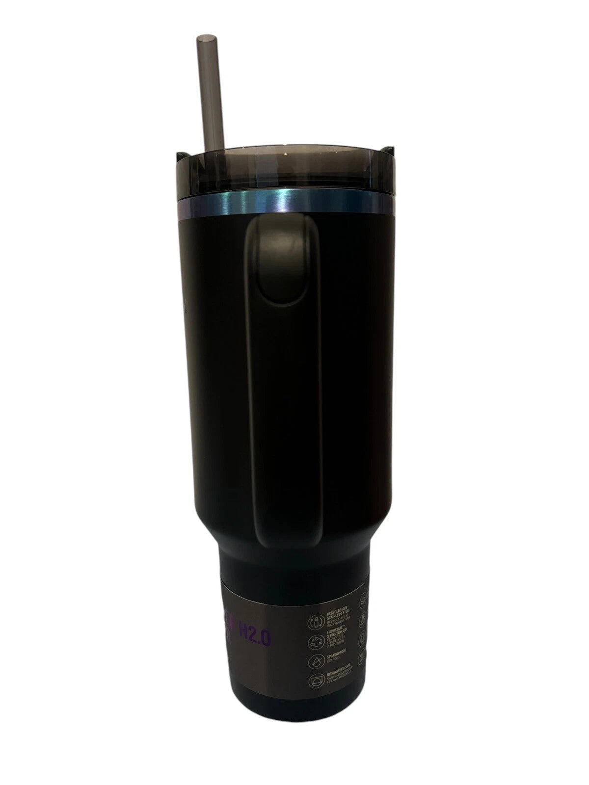 40 oz Insulated Travel Tumbler with Handle & Straw – Black