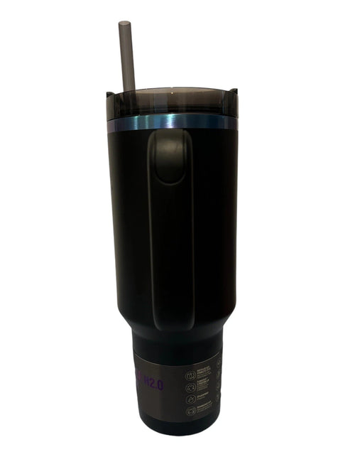 40 oz Insulated Travel Tumbler with Handle & Straw – Black