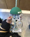 Starbucks Bearista Glass Cold Cup with Green Beanie Lid & Reusable Straw – 20 oz (590 ml)