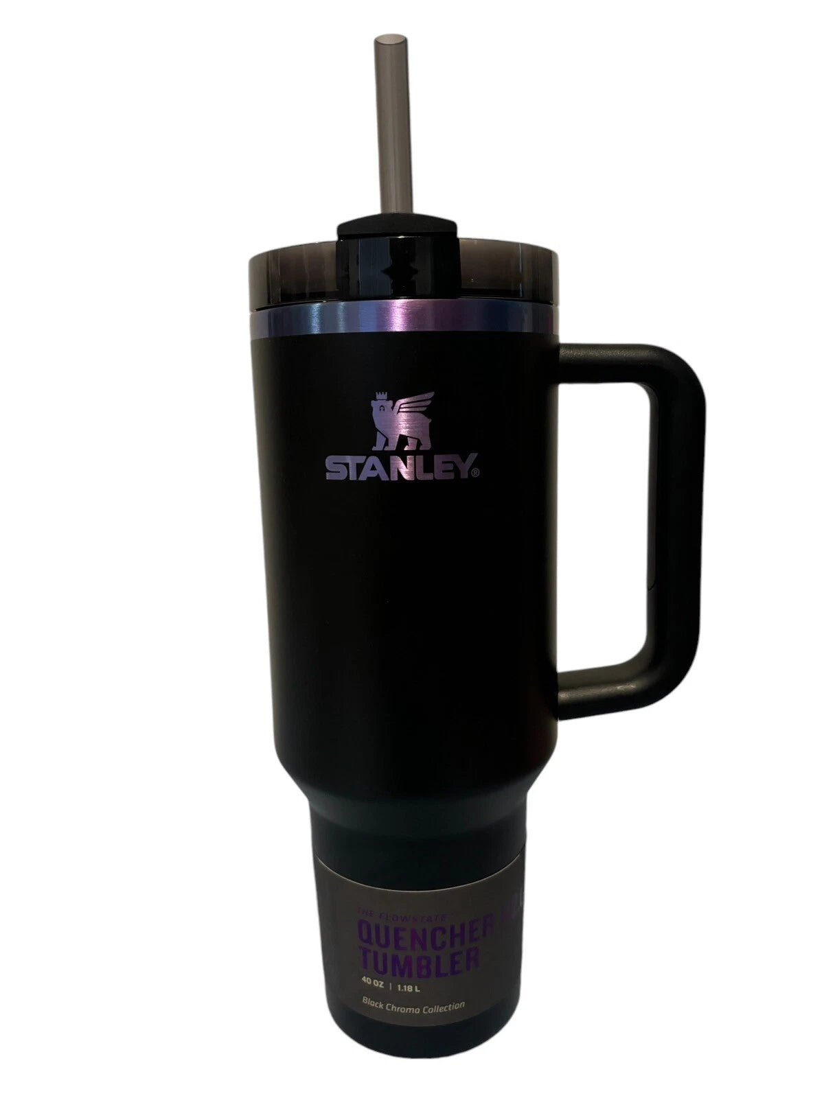40 oz Insulated Travel Tumbler with Handle & Straw – Black