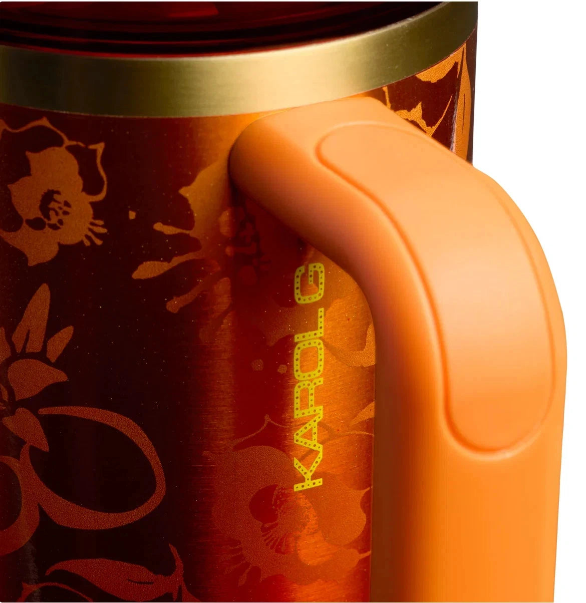 40 oz Red Floral Insulated Travel Tumbler with Handle & Straw – Pineapple Lid