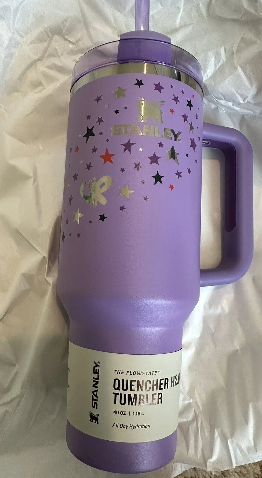 Stanley Quencher H2.0 Purple Star Print Tumbler – 40 oz