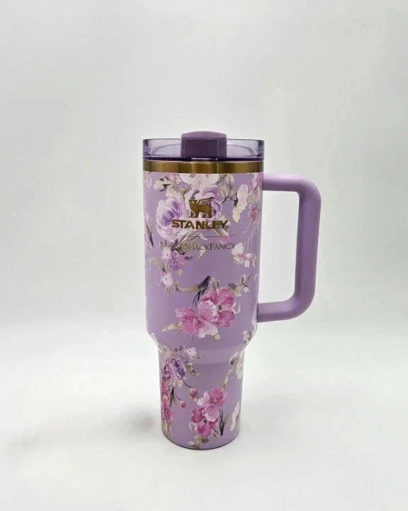 Floral Purple Tumbler – Elegant Flower Print Travel Cup