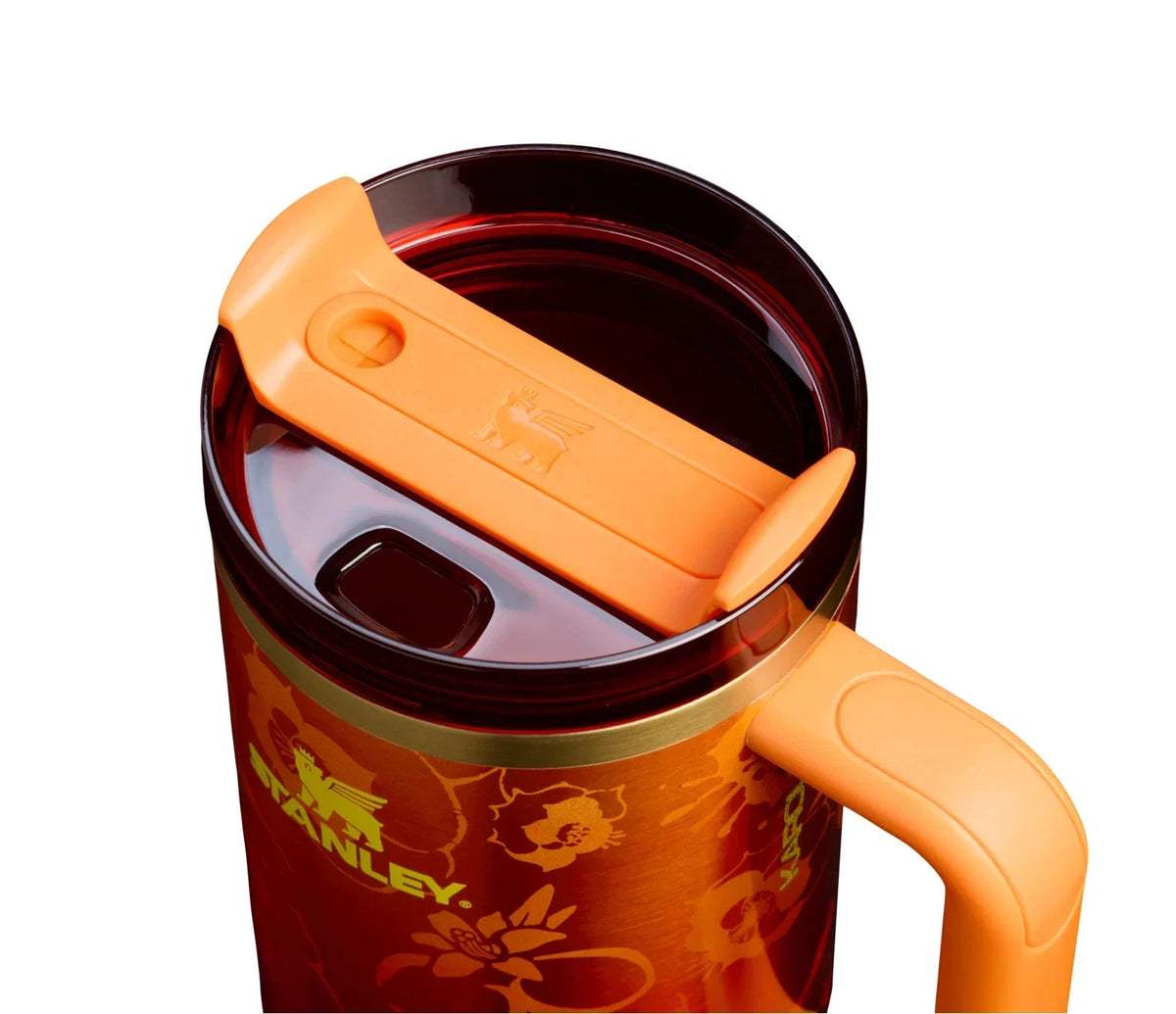 40 oz Red Floral Insulated Travel Tumbler with Handle & Straw – Pineapple Lid