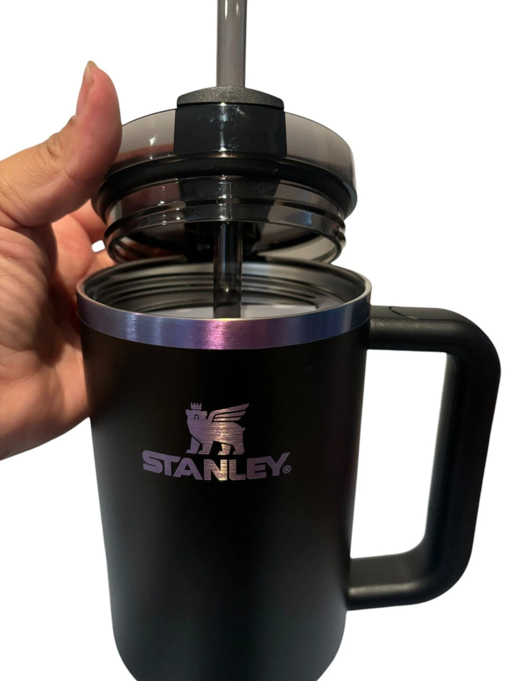 40 oz Insulated Travel Tumbler with Handle & Straw – Black