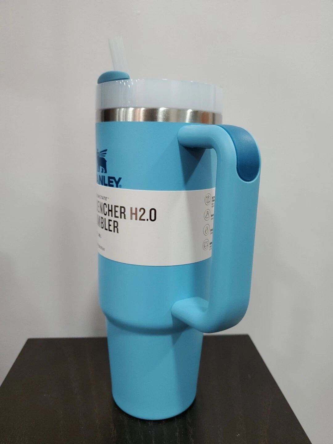 30 oz Blue Insulated Travel Tumbler with Handle & Straw