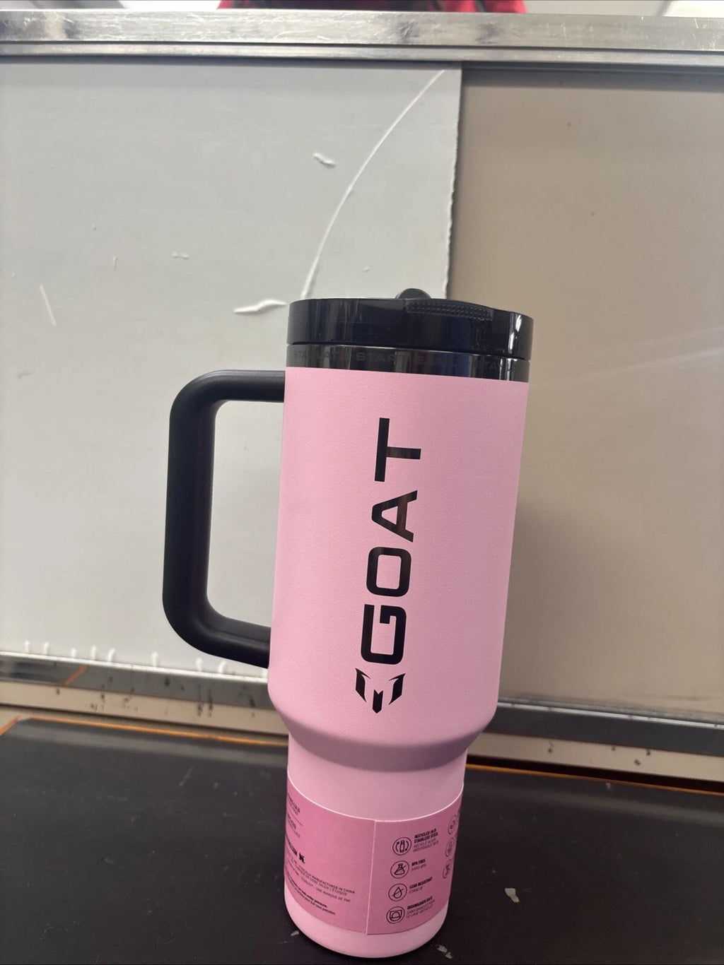 40 oz Pink Insulated Travel Tumbler with Handle & Straw – Goat Design