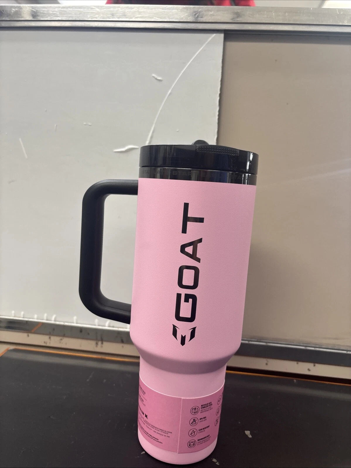 40 oz Pink Insulated Travel Tumbler with Handle & Straw – Goat Design