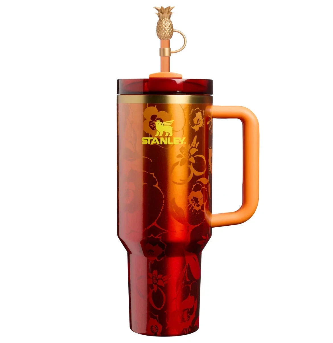 40 oz Red Floral Insulated Travel Tumbler with Handle & Straw – Pineapple Lid