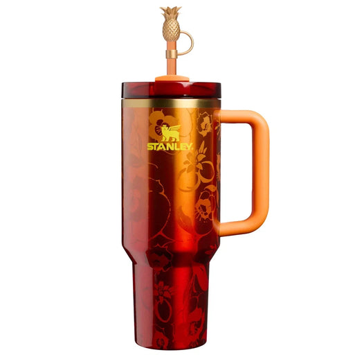 40 oz Red Floral Insulated Travel Tumbler with Handle & Straw – Pineapple Lid