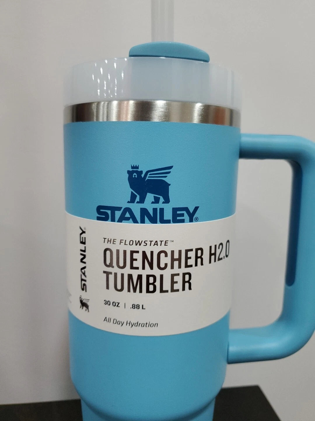 30 oz Blue Insulated Travel Tumbler with Handle & Straw