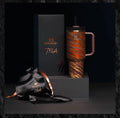40 oz Insulated Travel Tumbler with Handle & Straw – Brown Tiger Print