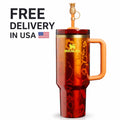 40 oz Red Floral Insulated Travel Tumbler with Handle & Straw – Pineapple Lid